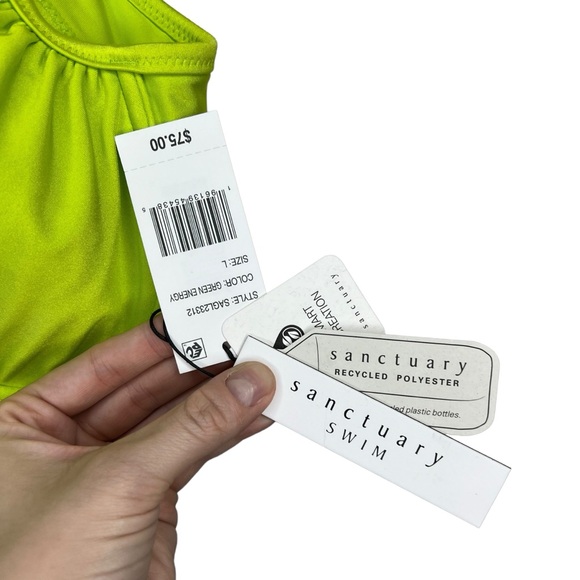 NWT Sanctuary Swim Glisten 90s Bikini Top Green Energy L - Picture 2 of 7